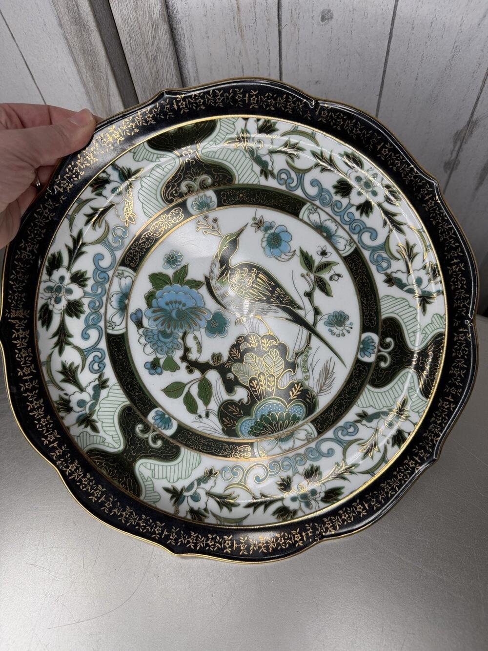 Vintage Saji Colorful Peacock Bird Imari Gold Style Porcelain Plate Japan Decor
